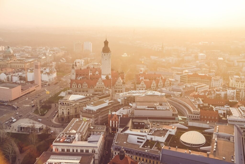 Aerial view of Leipzig with cathedral
