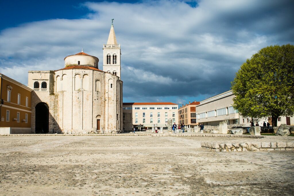 Old Romanic church in Zadar's main square on a sunny day